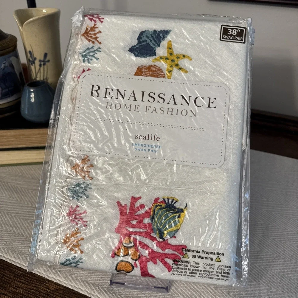 Renaissance Home Fashion Sealife Embroidered Swag Pair 56x38